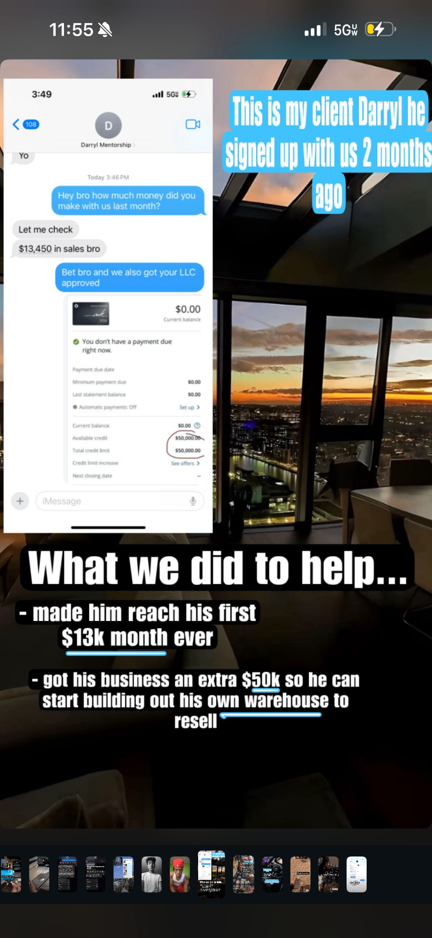 Client Darryl hit first $13K month and got $50K credit line